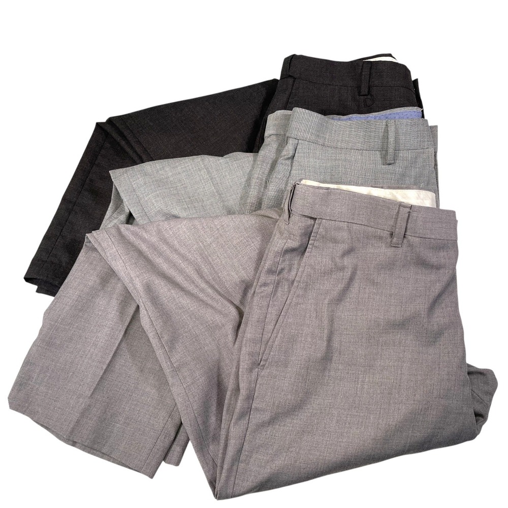 3 Pairs Haggar/Saddlebred 33x29 Gray Charcoal Dress Pants Trousers Flat Front